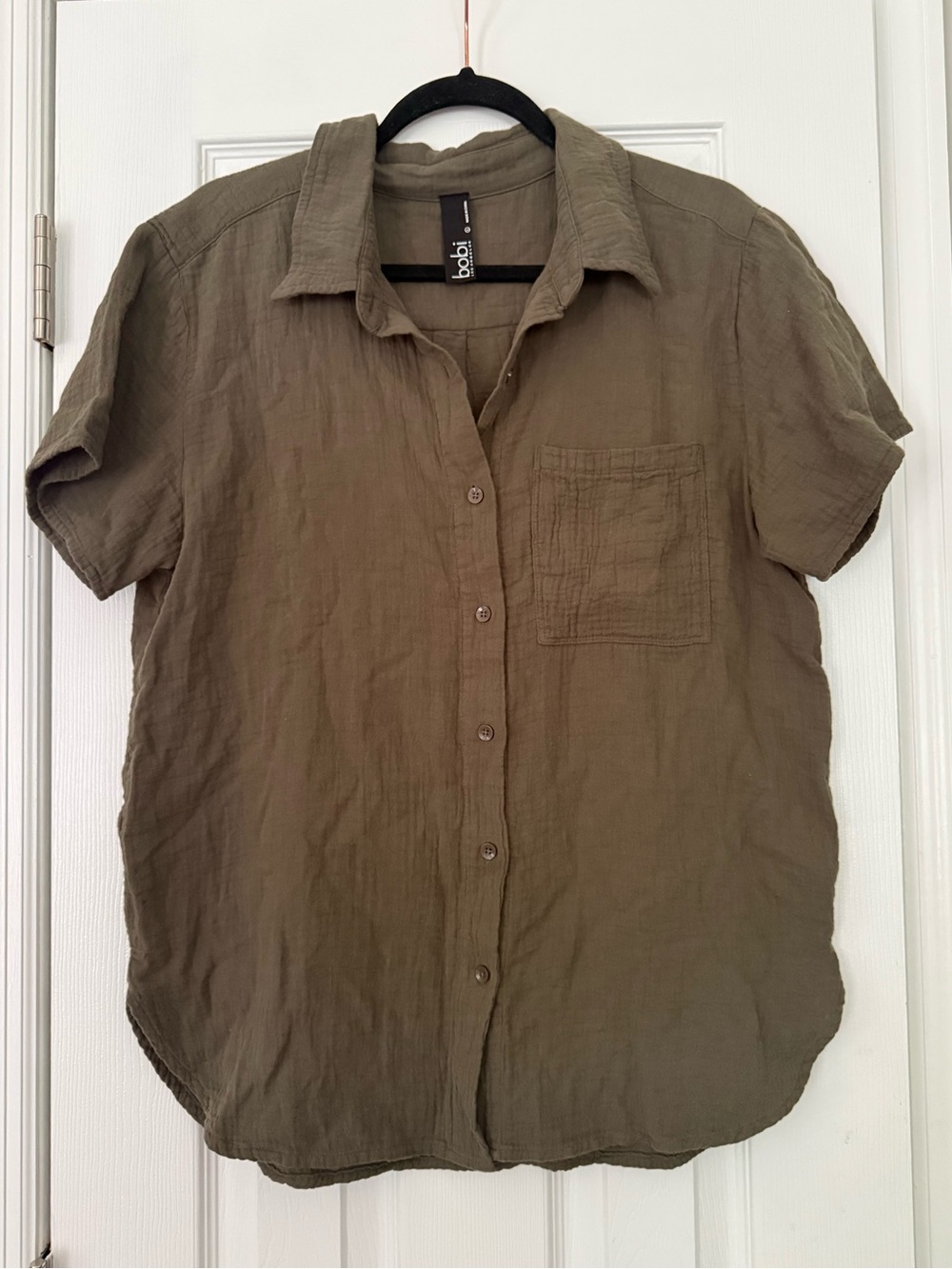 bobi Los Angeles Cotton Gauze Button Front Shirt | Olive Green | Women’s Large